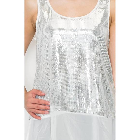 NEW ORIGAMI sequin & chiffon tank in white - Picture 4 of 4